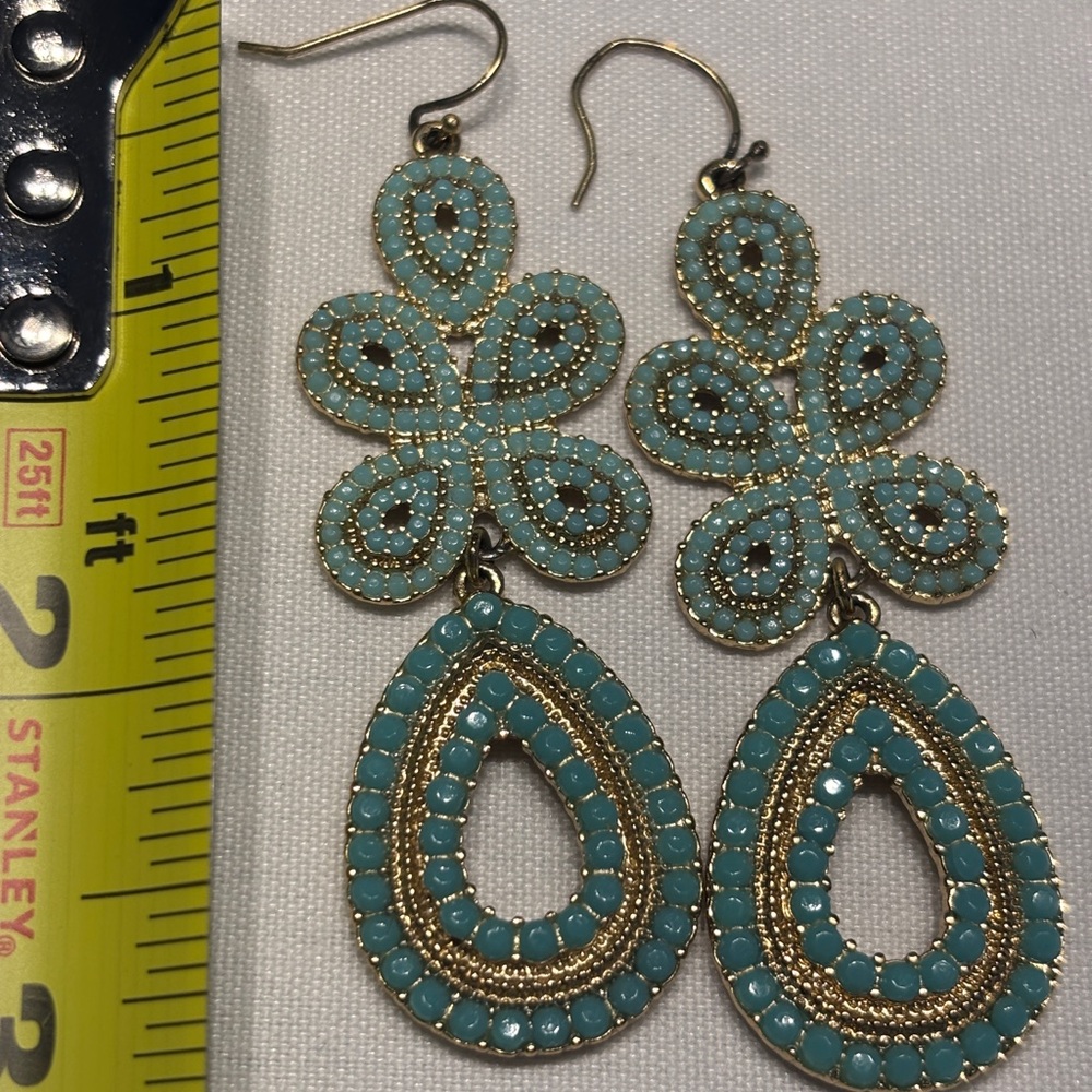 Elegant Gold and Turquoise Dangle Earrings Stella and Dot - Picture 5 of 6